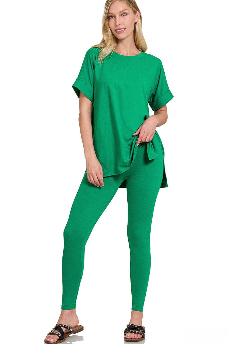 Zenana Brushed Microfiber Short Sleeve Round Neck Top and Leggings Loungewear Set