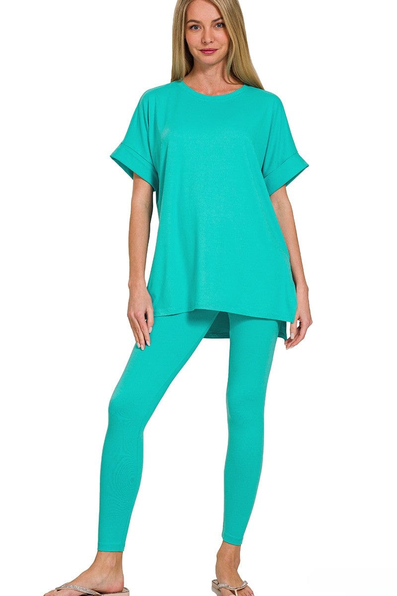 Zenana Brushed Microfiber Short Sleeve Round Neck Top and Leggings Loungewear Set