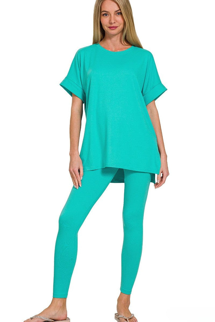 Zenana Brushed Microfiber Short Sleeve Round Neck Top and Leggings Loungewear Set