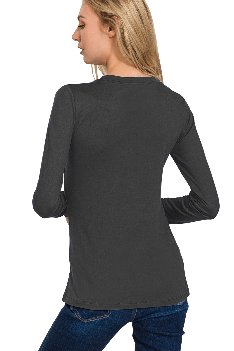 Zenana Brushed Microfiber Simple Long Sleeve Round Neck Tee