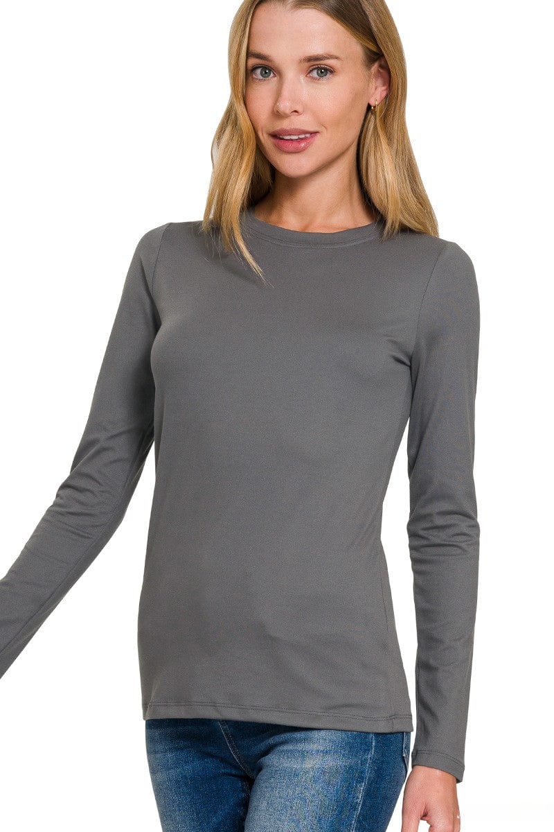 Zenana Brushed Microfiber Simple Long Sleeve Round Neck Tee