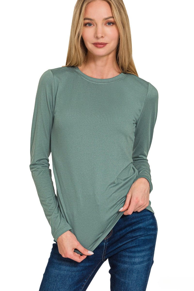 Zenana Brushed Microfiber Simple Long Sleeve Round Neck Tee