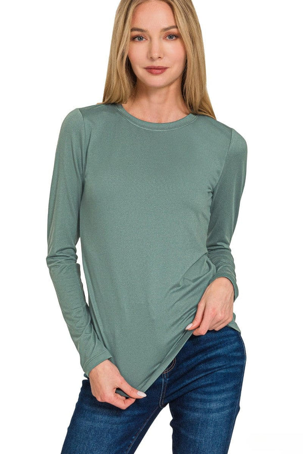 Zenana Brushed Microfiber Simple Long Sleeve Round Neck Tee