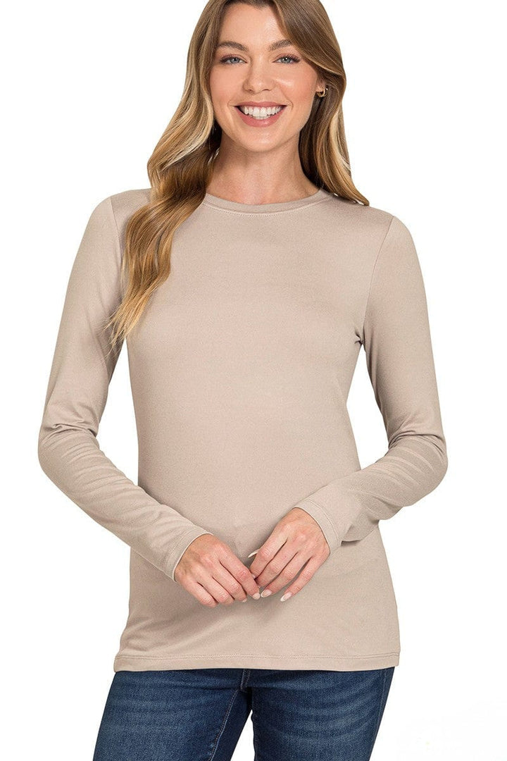 Zenana Brushed Microfiber Simple Long Sleeve Round Neck Tee