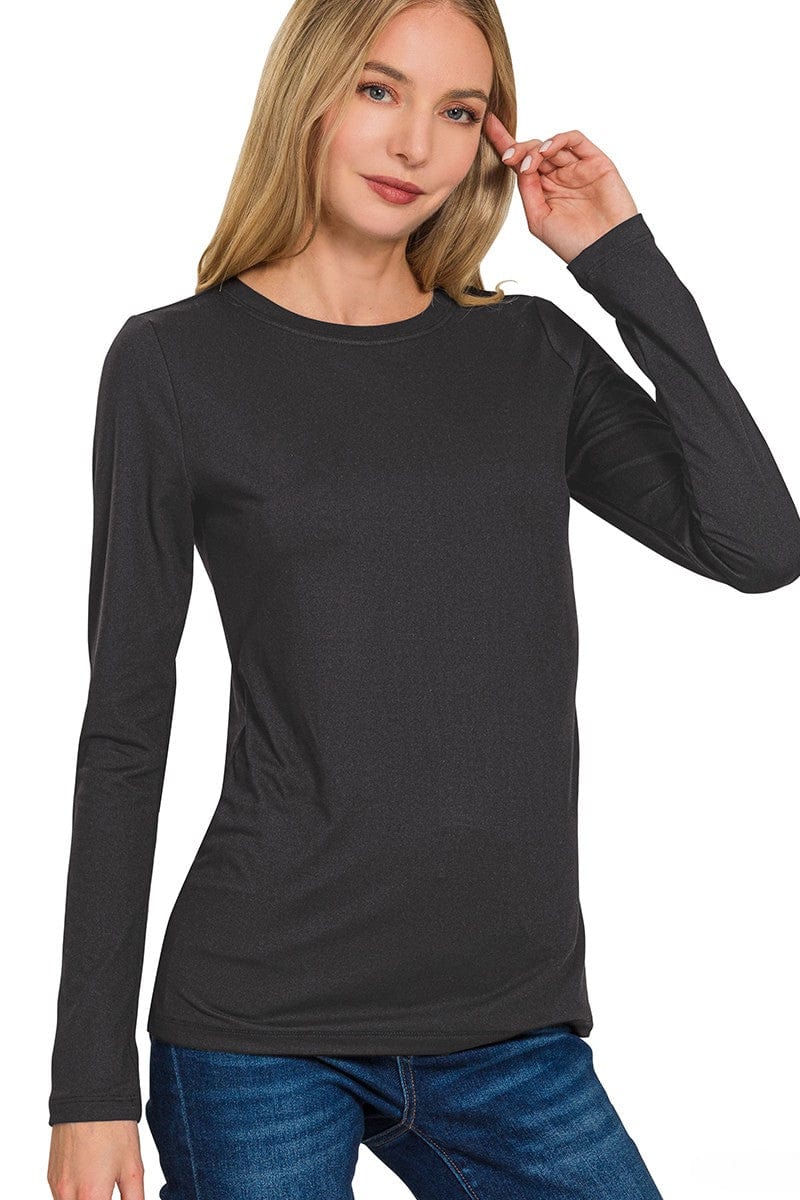 Zenana Brushed Microfiber Simple Long Sleeve Round Neck Tee