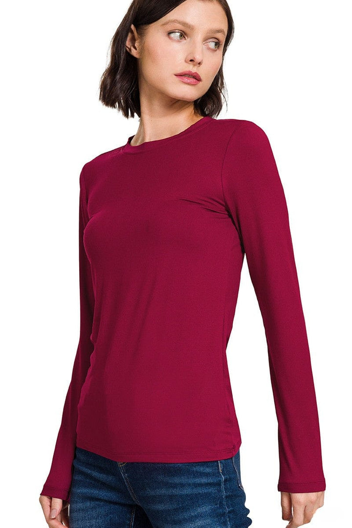 Zenana Brushed Microfiber Simple Long Sleeve Round Neck Tee