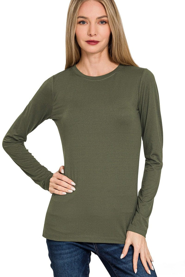 Zenana Brushed Microfiber Simple Long Sleeve Round Neck Tee