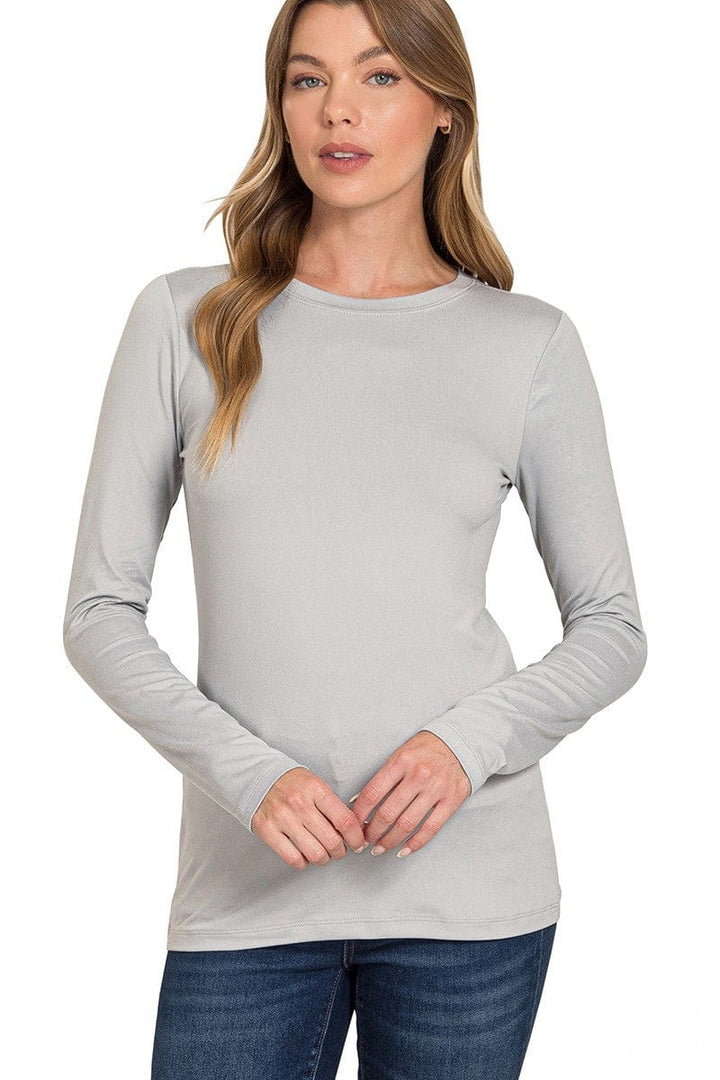 Zenana Brushed Microfiber Simple Long Sleeve Round Neck Tee