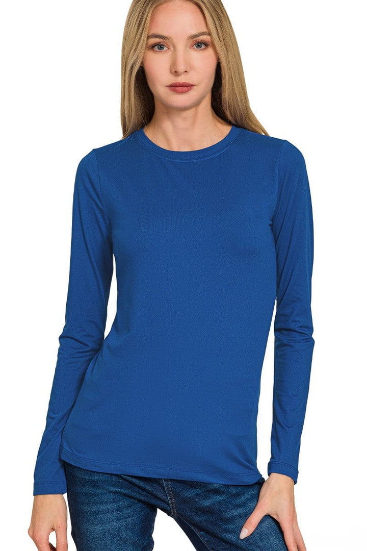 Zenana Brushed Microfiber Simple Long Sleeve Round Neck Tee