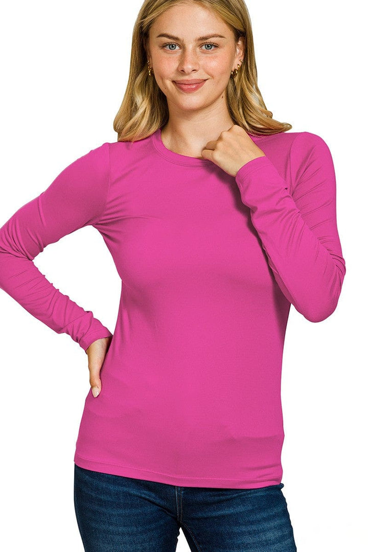 Zenana Brushed Microfiber Simple Long Sleeve Round Neck Tee
