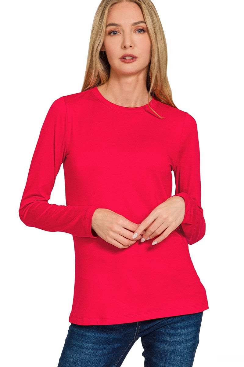 Zenana Brushed Microfiber Simple Long Sleeve Round Neck Tee