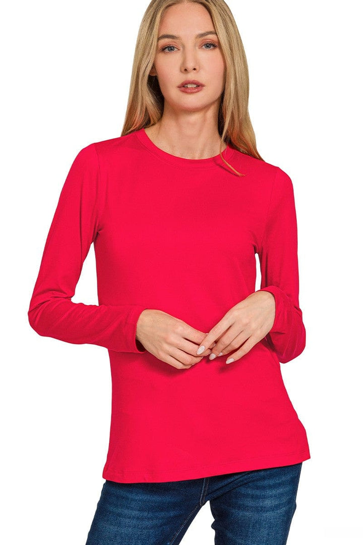 Zenana Brushed Microfiber Simple Long Sleeve Round Neck Tee