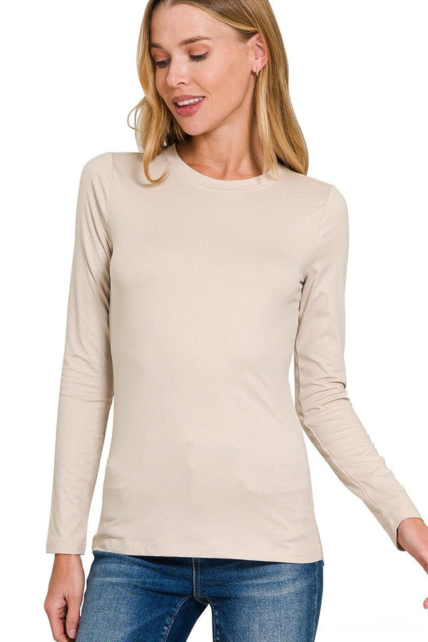 Zenana Brushed Microfiber Simple Long Sleeve Round Neck Tee