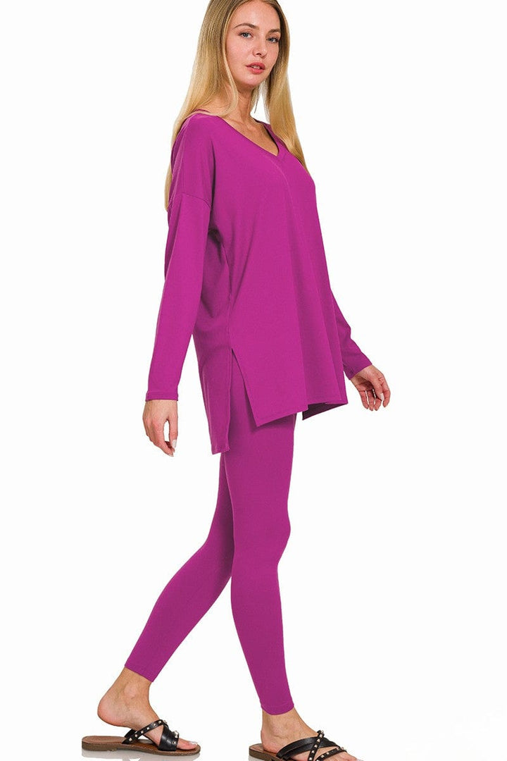 Zenana Brushed Soft Microfiber Long Sleeve Loungewear Set