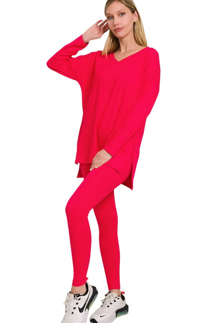 Zenana Brushed Soft Microfiber Long Sleeve Loungewear Set