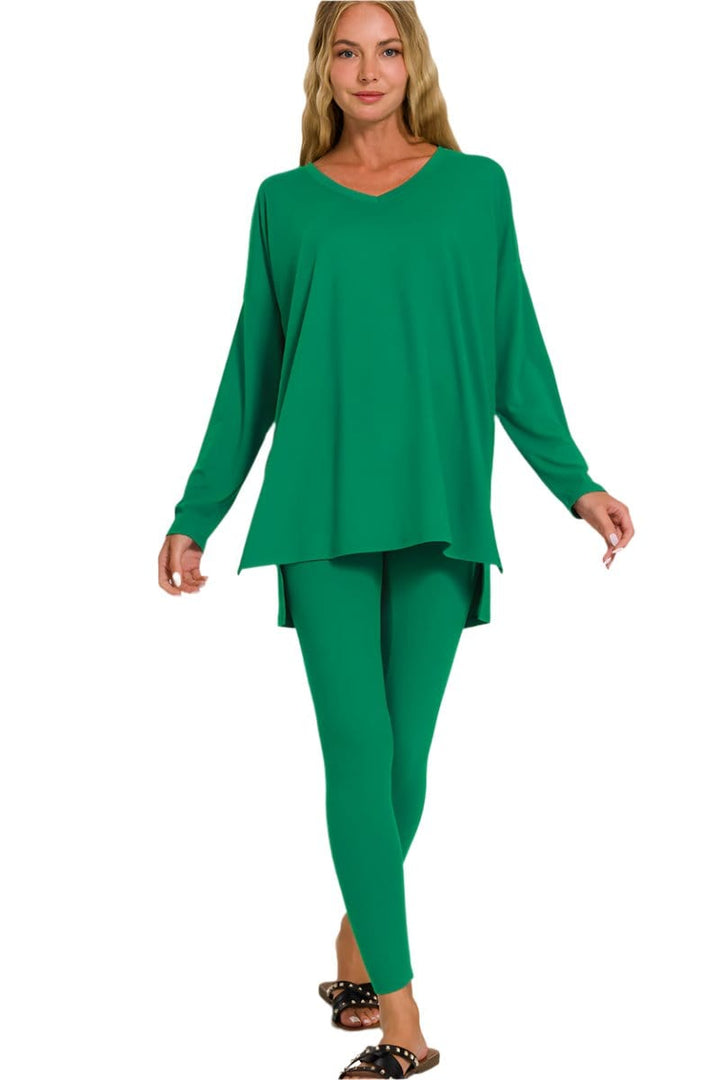 Zenana Brushed Soft Microfiber Long Sleeve Loungewear Set