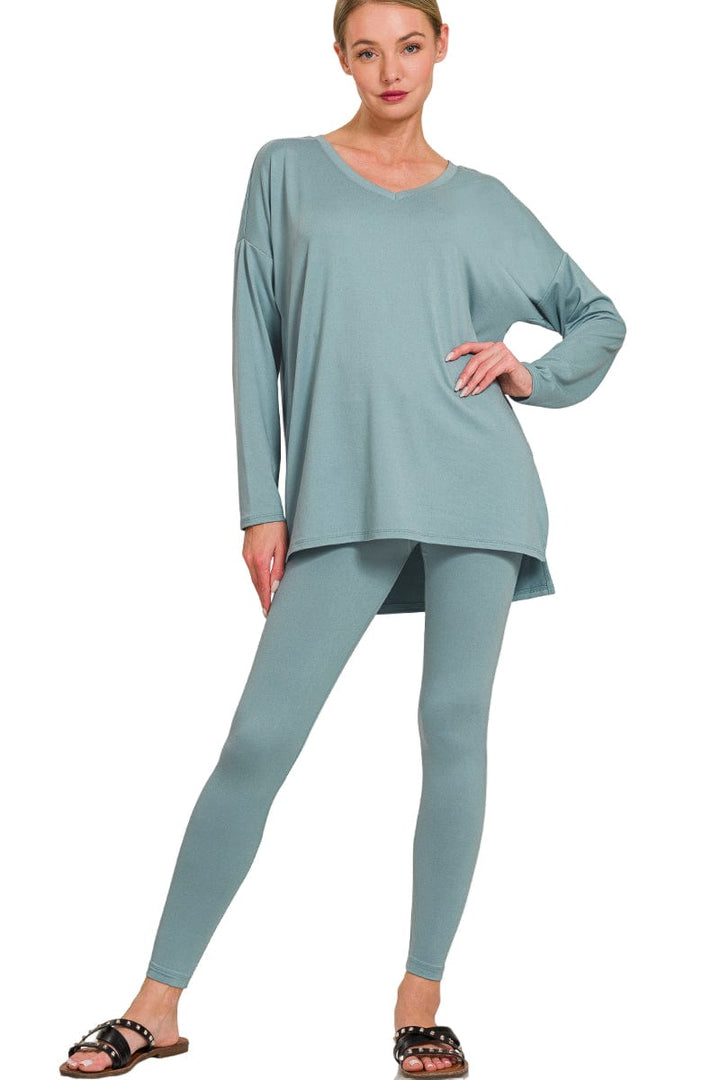 Zenana Brushed Soft Microfiber Long Sleeve Loungewear Set