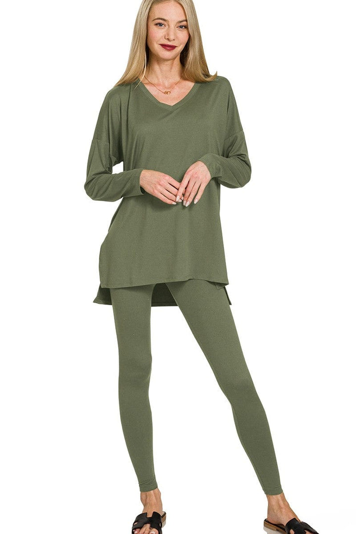 Zenana Brushed Soft Microfiber Long Sleeve Loungewear Set