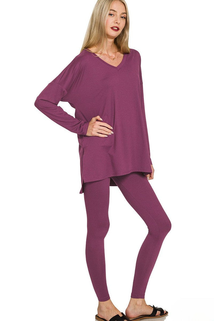 Zenana Brushed Soft Microfiber Long Sleeve Loungewear Set