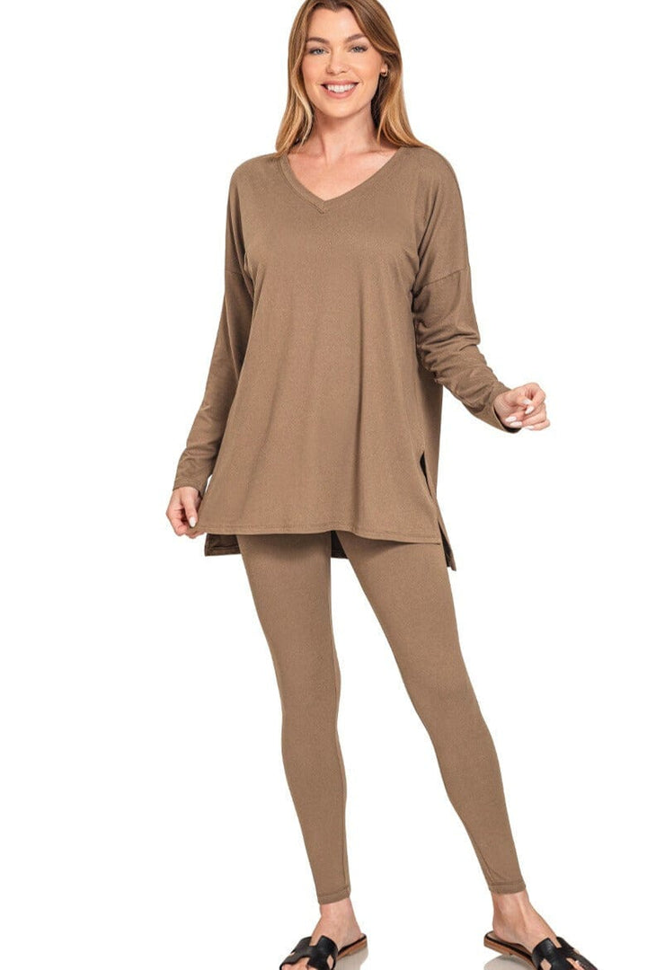 Zenana Brushed Soft Microfiber Long Sleeve Loungewear Set