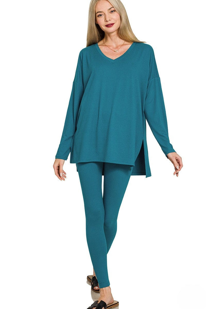 Zenana Brushed Soft Microfiber Long Sleeve Loungewear Set
