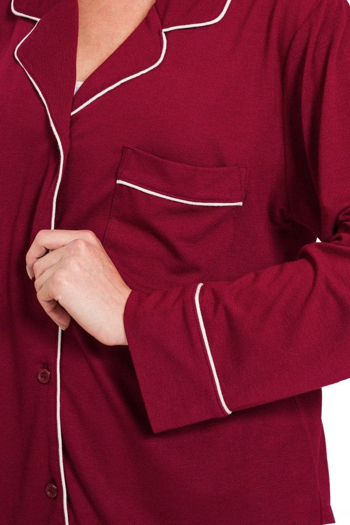 Zenana Button Down Long Sleeve Shirt and Pants Pajama Set