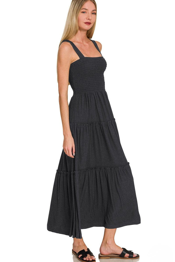 Zenana Casual Flowy Smocked Bodice Tiered Maxi Dress  jfybrand