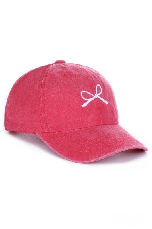 Zenana Coquette Ribbon Bow Embroidery Washed Baseball Cap Hat