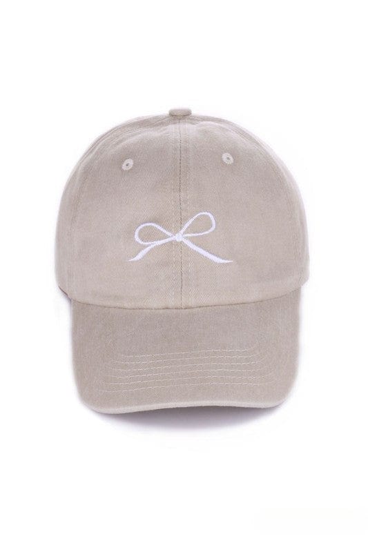 Zenana Coquette Ribbon Bow Embroidery Washed Baseball Cap Hat