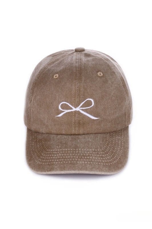 Zenana Coquette Ribbon Bow Embroidery Washed Baseball Cap Hat