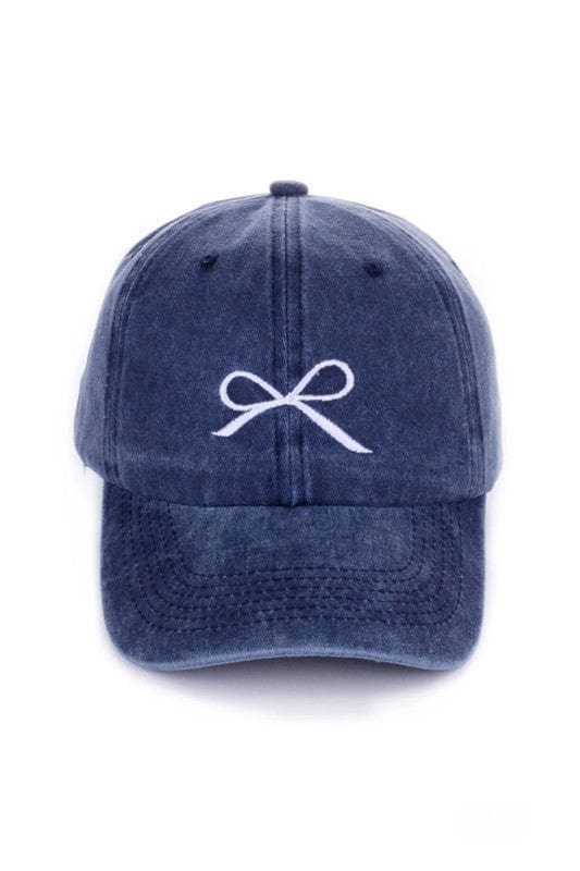 Zenana Coquette Ribbon Bow Embroidery Washed Baseball Cap Hat