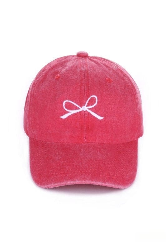 Zenana Coquette Ribbon Bow Embroidery Washed Baseball Cap Hat