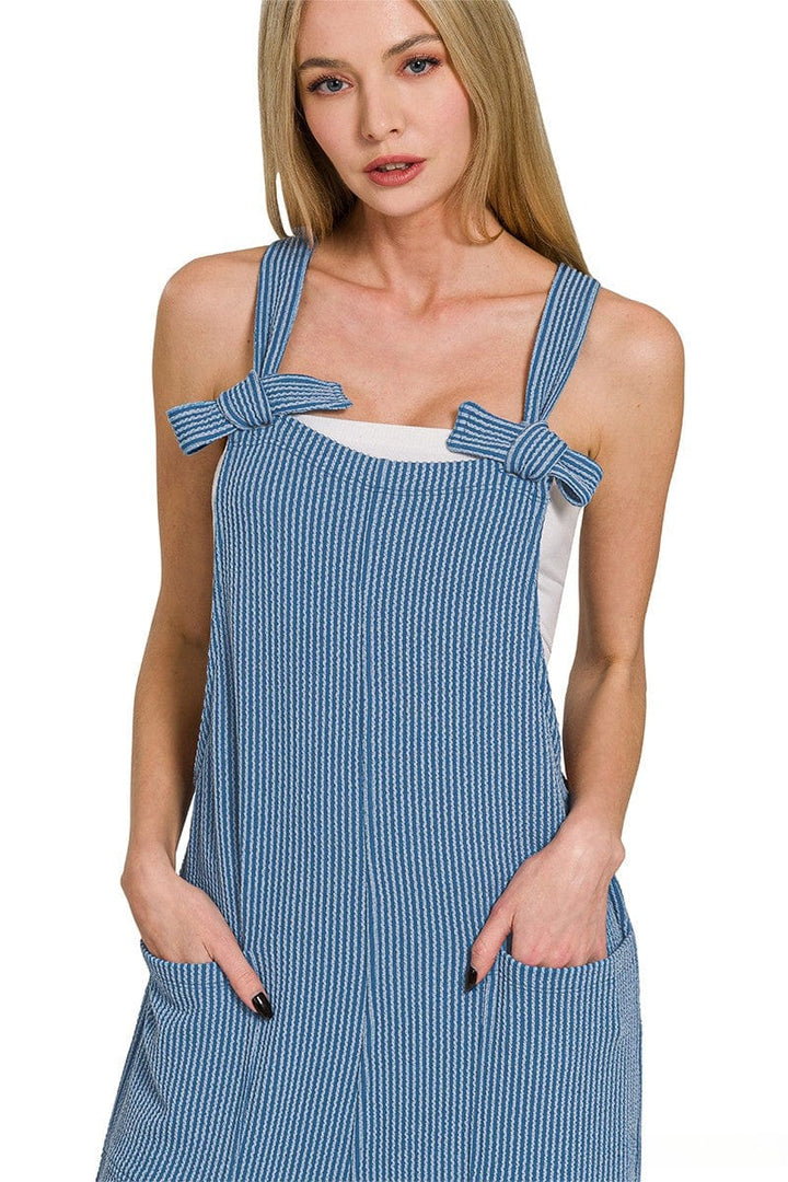 Zenana Corded Rib Knot Strap Relaxed Fit Overalls