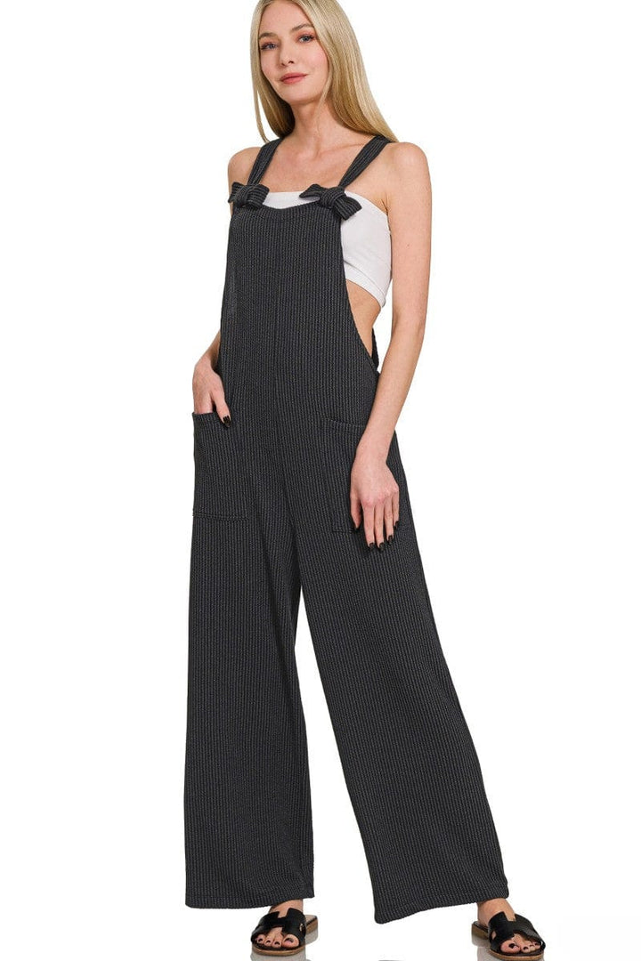 Zenana Corded Rib Knot Strap Relaxed Fit Overalls