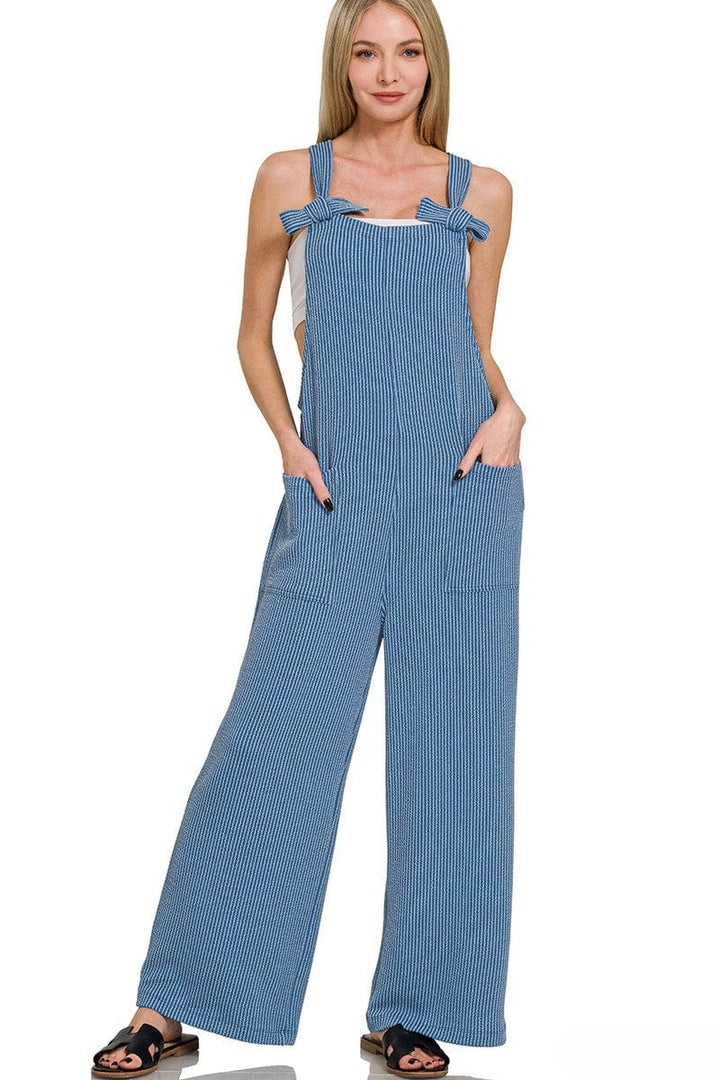 Zenana Corded Rib Knot Strap Relaxed Fit Overalls