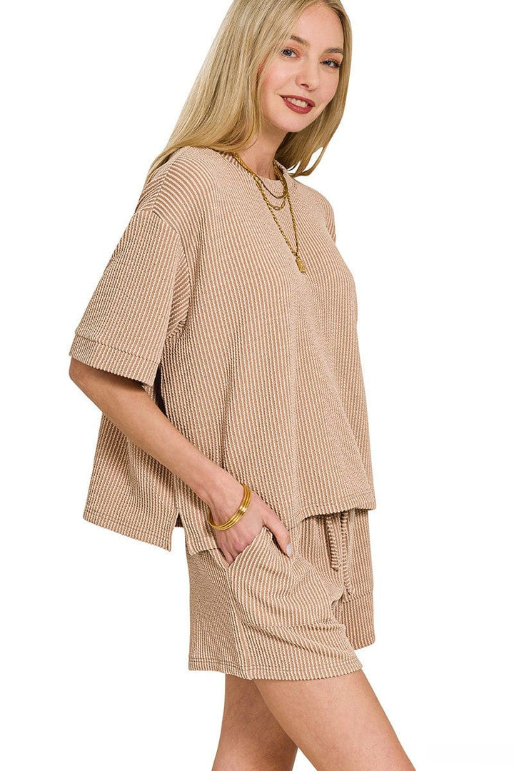 Zenana Corded Rib Short Sleeve Tee and Shorts Set