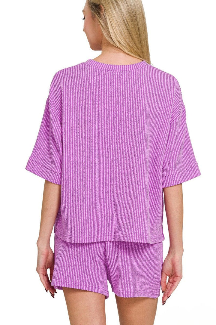 Zenana Corded Rib Short Sleeve Tee and Shorts Set