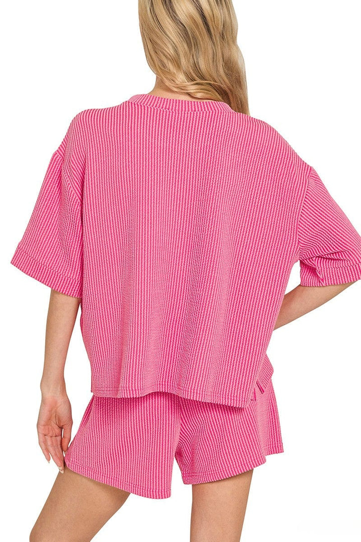 Zenana Corded Rib Short Sleeve Tee and Shorts Set