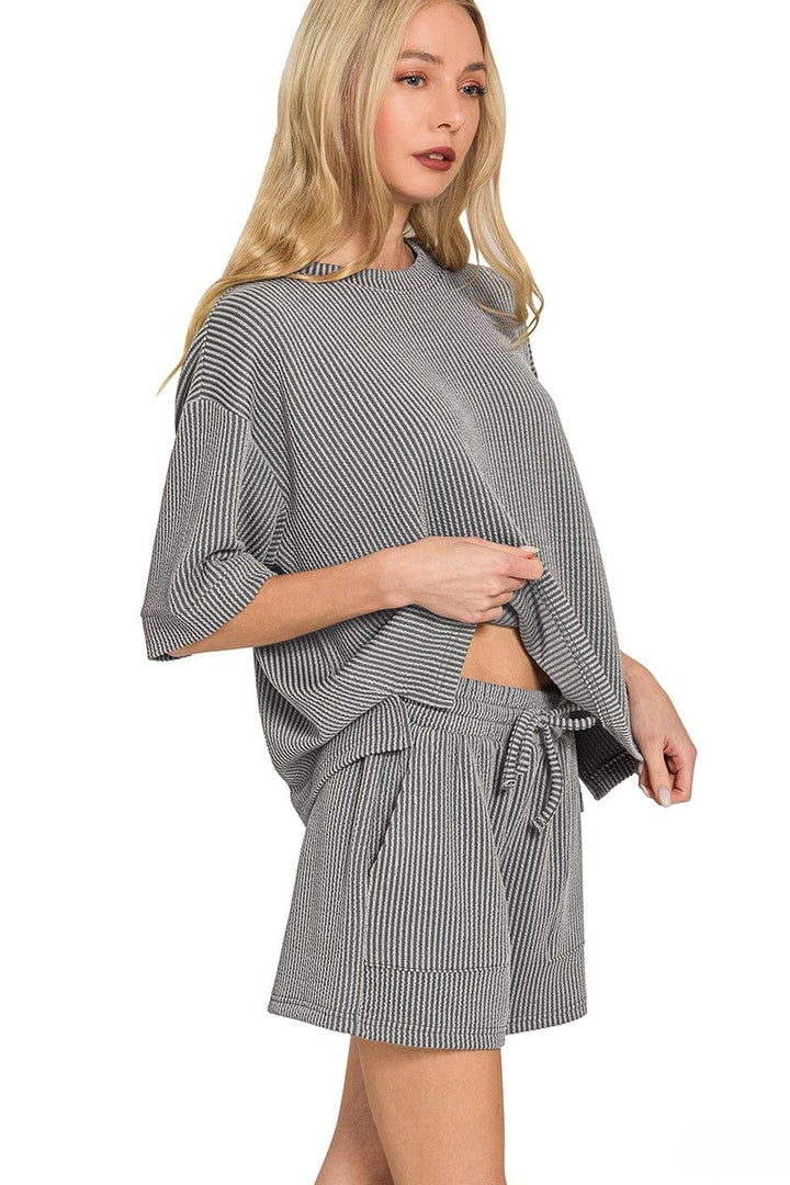Zenana Corded Rib Short Sleeve Tee and Shorts Set