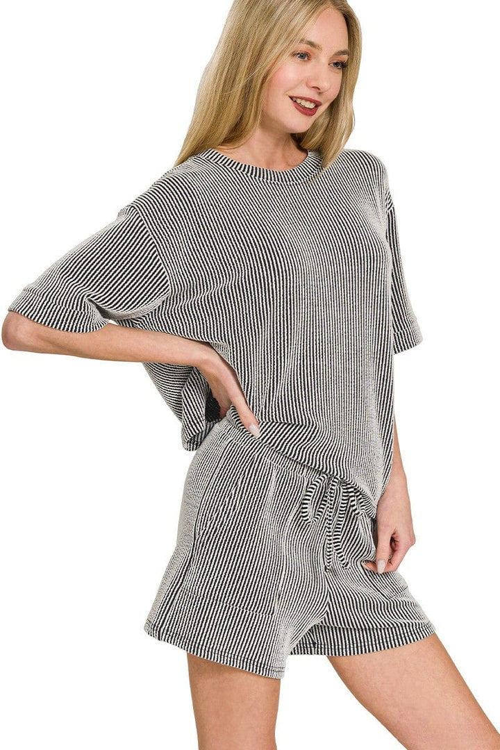Zenana Corded Rib Short Sleeve Tee and Shorts Set
