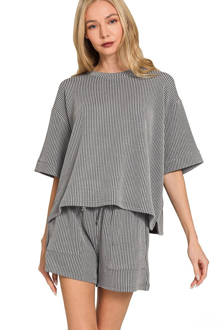 Zenana Corded Rib Short Sleeve Tee and Shorts Set