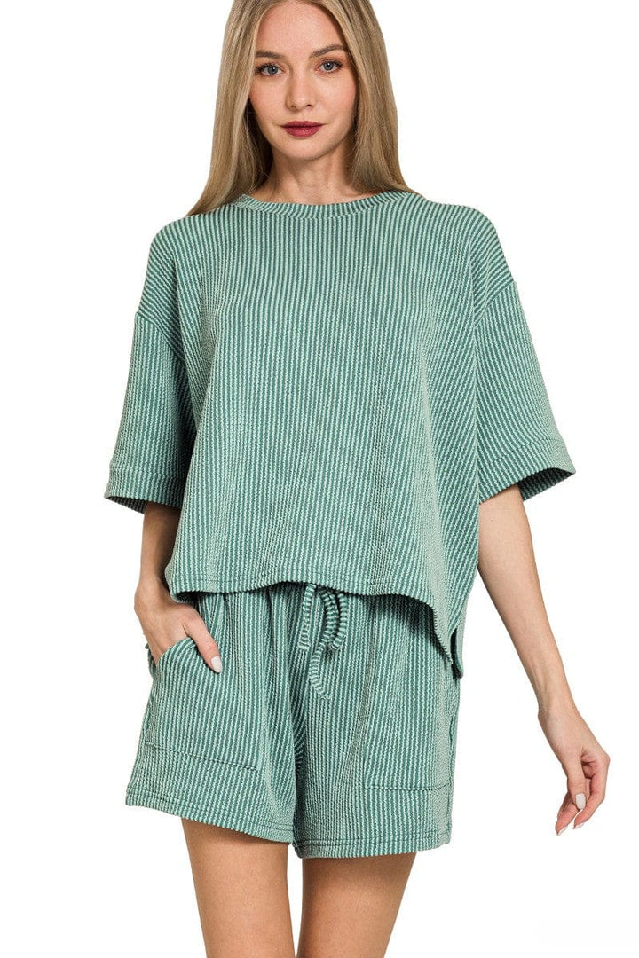 Zenana Corded Rib Short Sleeve Tee and Shorts Set