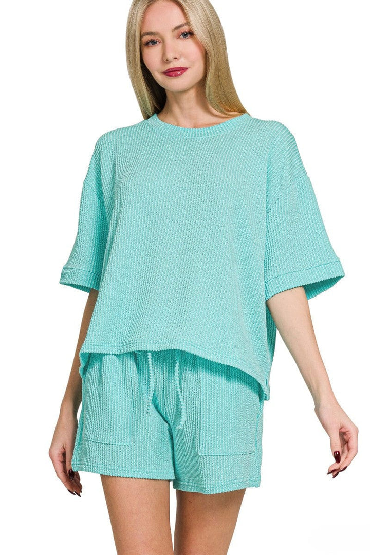 Zenana Corded Rib Short Sleeve Tee and Shorts Set