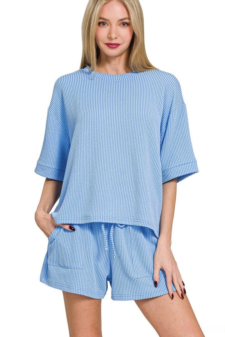 Zenana Corded Rib Short Sleeve Tee and Shorts Set