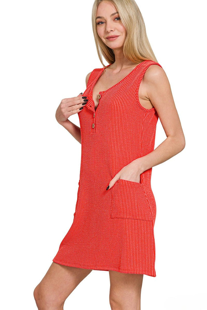 Zenana Corded Rib Sleeveless Tank Mini Dress with Pockets