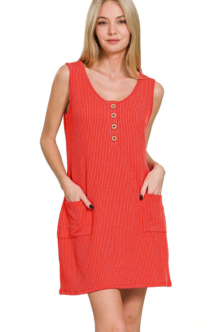 Zenana Corded Rib Sleeveless Tank Mini Dress with Pockets