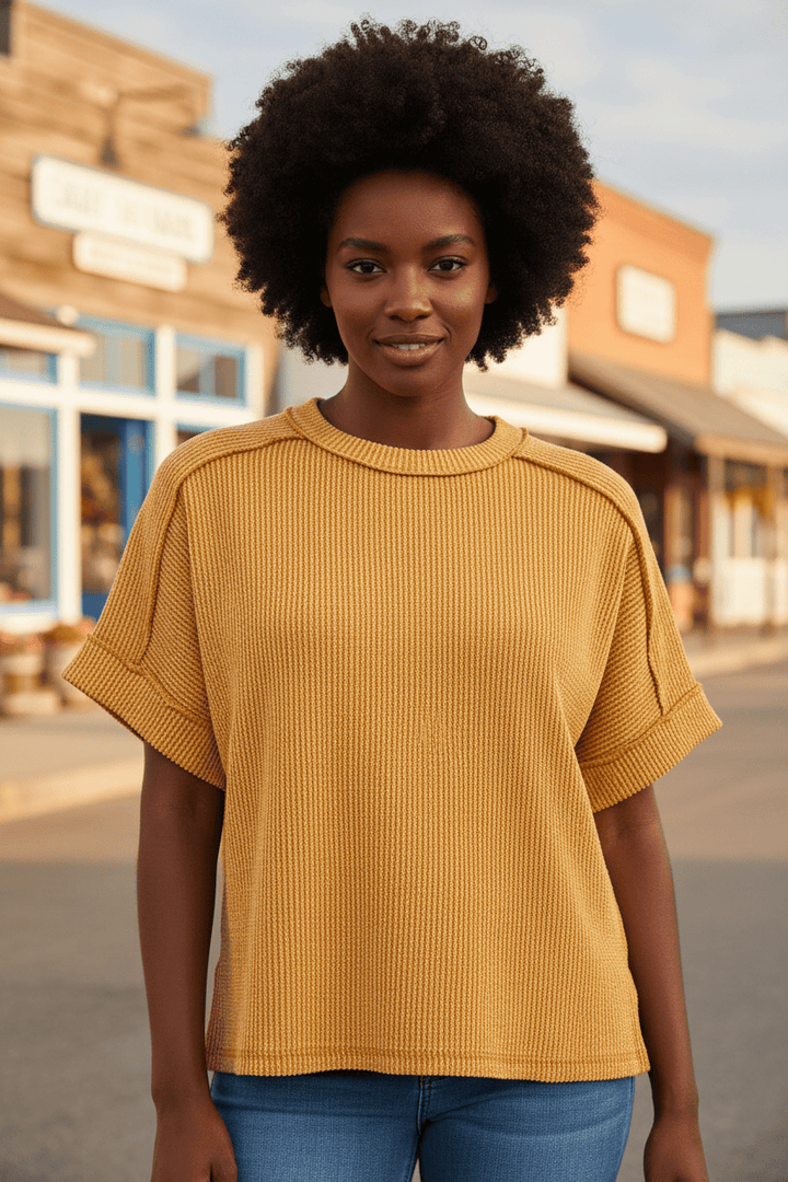 Zenana Corded Ribbed Cuff Sleeve Raw Edge Top – jfybrand