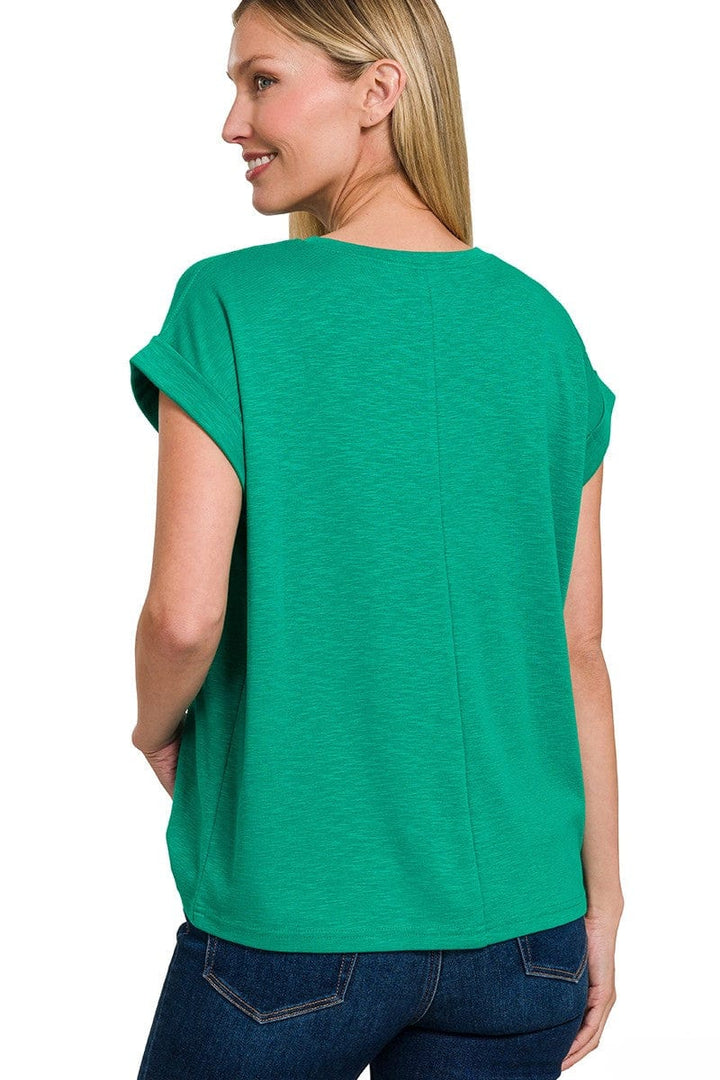 Zenana Cotton Modal Slub Rolled Sleeve Basic Tee Shirt