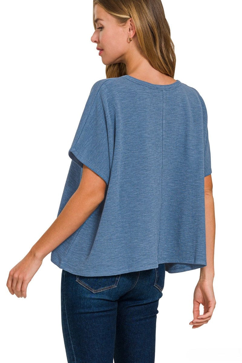 Zenana Cotton Slub Oversize Drop Shoulder Crew Neck Tee