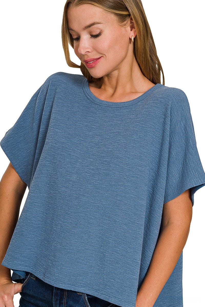 Zenana Cotton Slub Oversize Drop Shoulder Crew Neck Tee